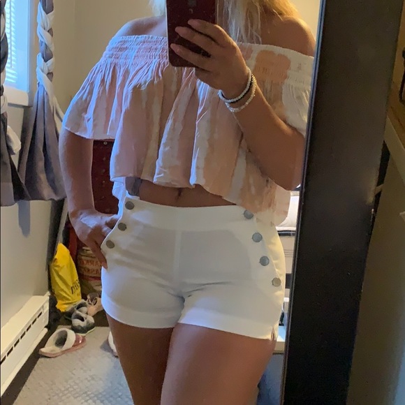 Blue Spice Pants - White cotton shorts